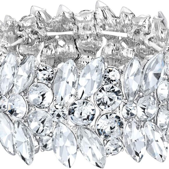 Women's Crystal Stretch Bracelet Art Deco Hand Chain Wedding Jewelry - Picture 1 of 6